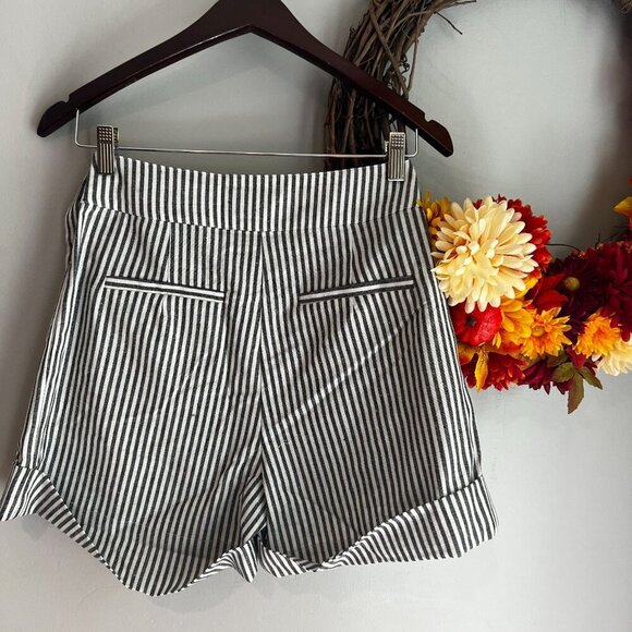 Evidnt Anthro High Rise Short SMALL White Gray Striped Linen Blend - Picture 4 of 10